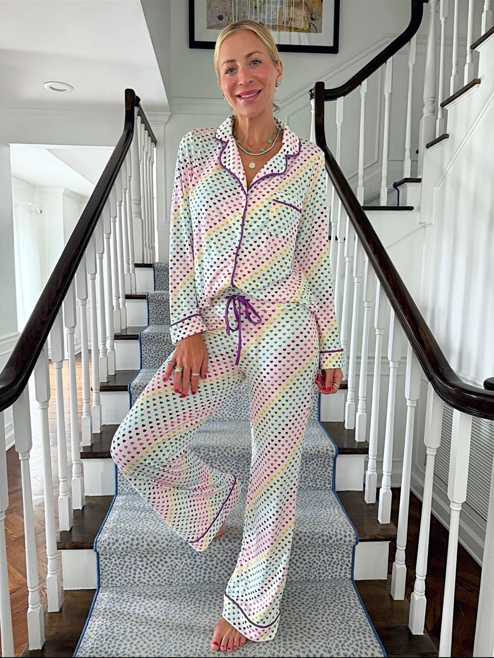 Jordann’s Jammies Women’s Rainbow Heart Print Wide Leg/Long Sleeve Pajama Set